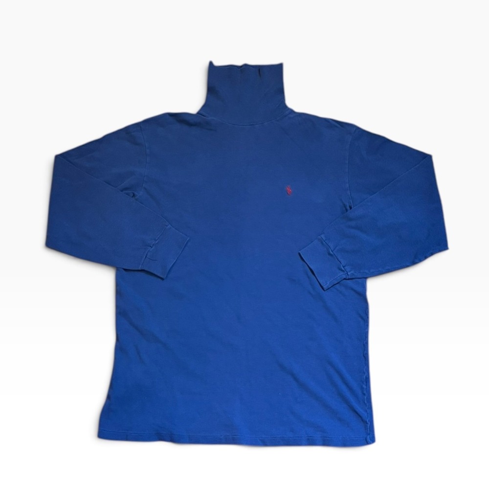 Vintage Polo Ralph Lauren Turtleneck Shirt Blue Cotton Mesh Made in USA Large